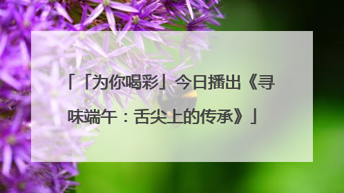 「为你喝彩」今日播出《寻味端午：舌尖上的传承》