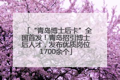 “青岛博士后卡”全国首发！青岛招引博士后人才，发布优质岗位1700余个