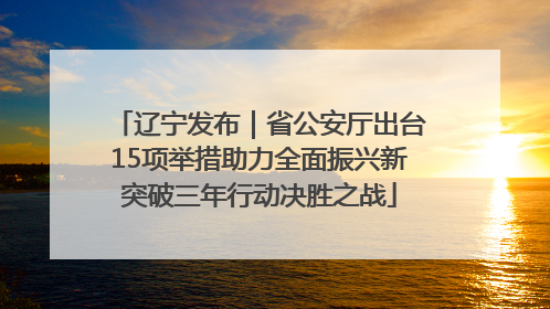 辽宁发布｜省公安厅出台15项举措助力全面振兴新突破三年行动决胜之战